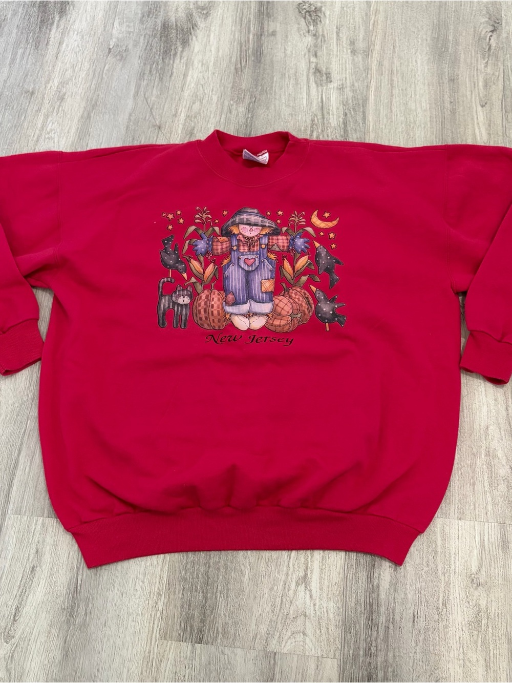 Vintage 90s Halloween Crewneck Sweatshirt Womens L Scarecrow Pink New Jersey